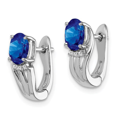 Sterling Silver Rhodium Plated Diamond u0026 Sapphire Hinged Earrings
