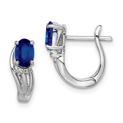 Sterling Silver Rhodium Plated Diamond u0026 Sapphire Hinged Earrings