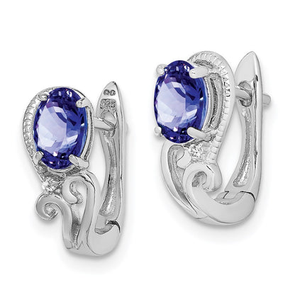 Sterling Silver Rhodium Plated Diamond Tanzanite Hinged Earrings