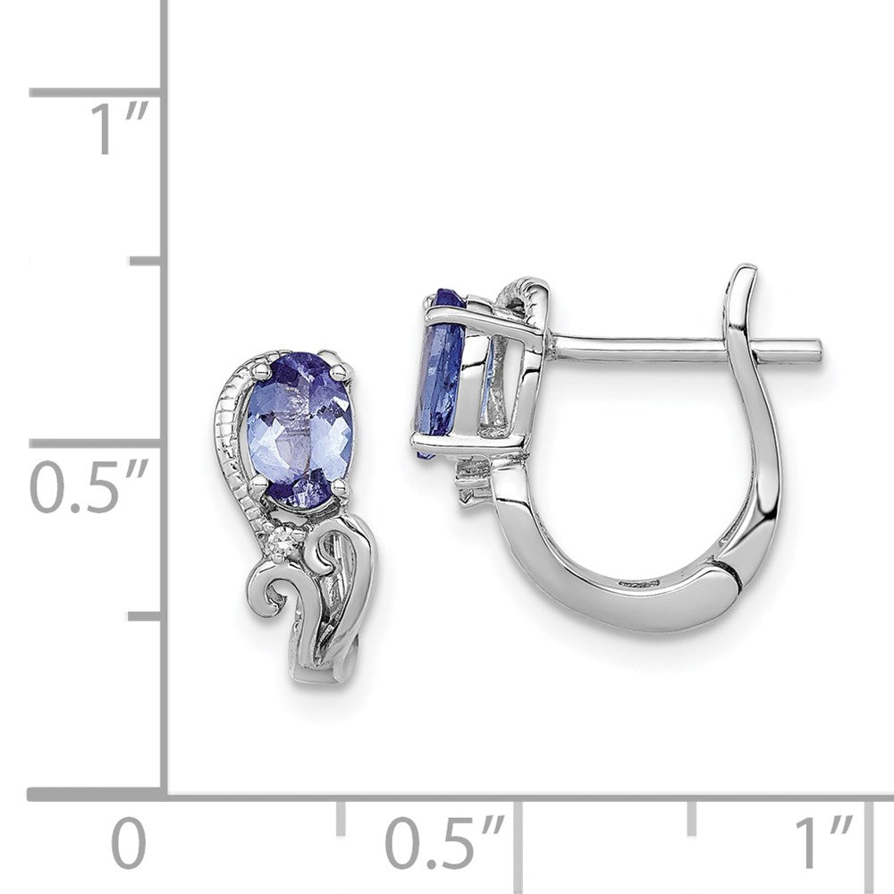 Sterling Silver Rhodium Plated Diamond Tanzanite Hinged Earrings