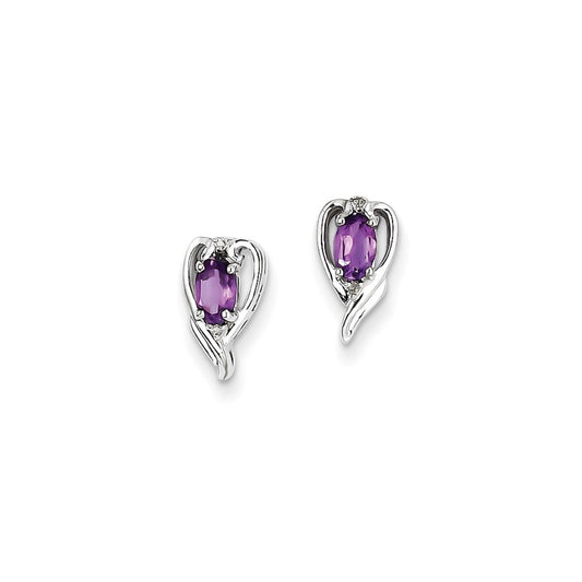 Sterling Silver Rhodium Plated Diamond u0026 Amethyst Post Earrings