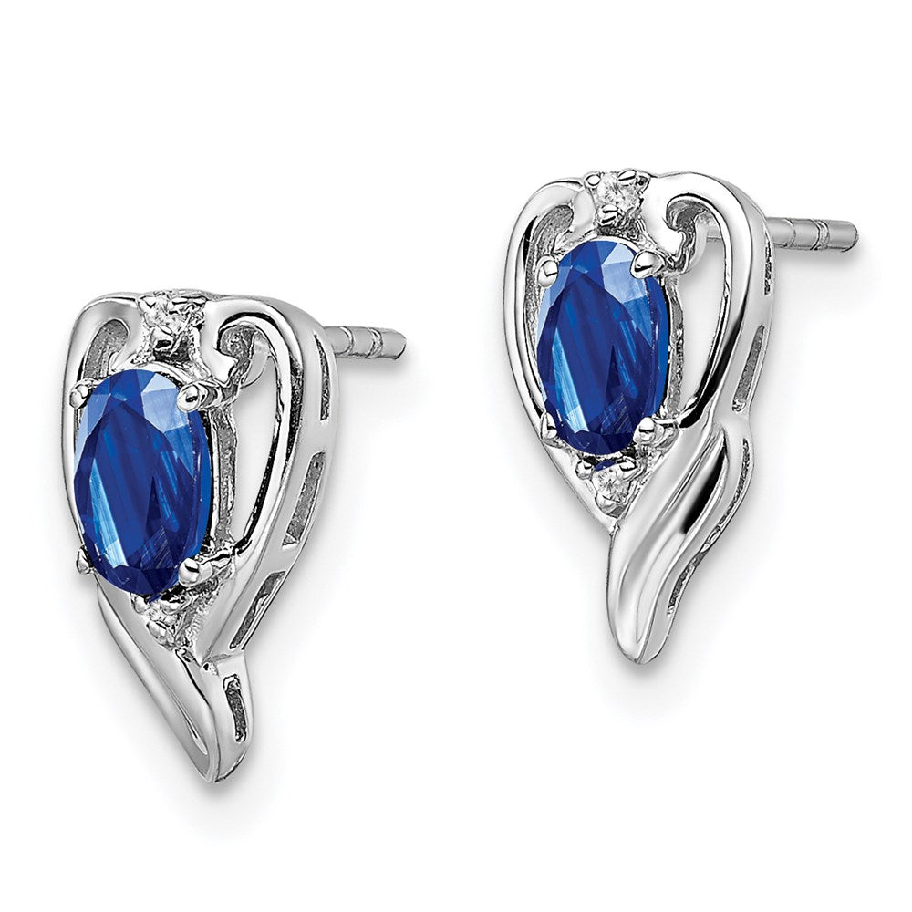 Sterling Silver Rhodium Plated Diamond u0026 Sapphire Post Earrings