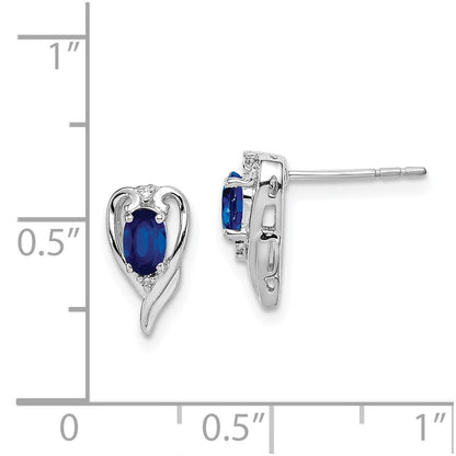 Sterling Silver Rhodium Plated Diamond u0026 Sapphire Post Earrings