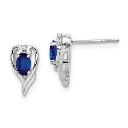Sterling Silver Rhodium Plated Diamond u0026 Sapphire Post Earrings