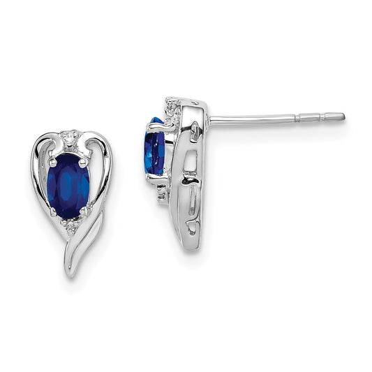 Sterling Silver Rhodium Plated Diamond u0026 Sapphire Post Earrings