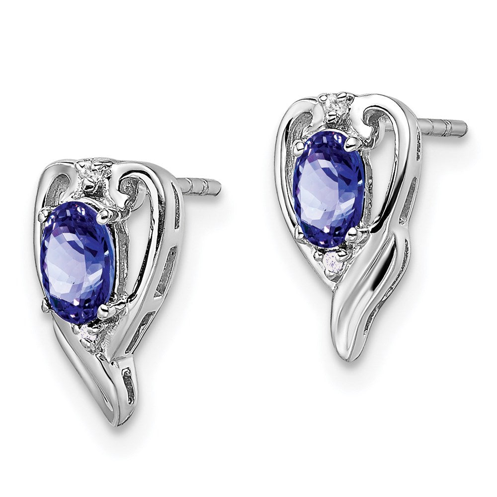 Sterling Silver Rhodium Plated Diamond u0026 Tanzanite Post Earrings