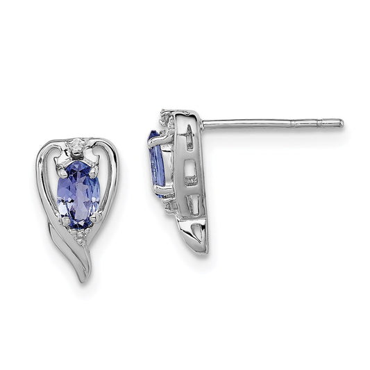 Sterling Silver Rhodium Plated Diamond u0026 Tanzanite Post Earrings