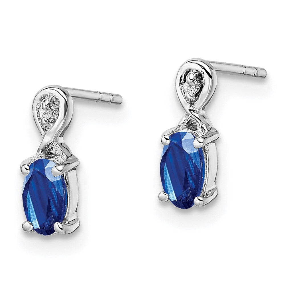 Sterling Silver Rhodium Plated Diamond u0026 Sapphire Oval Post Earrings
