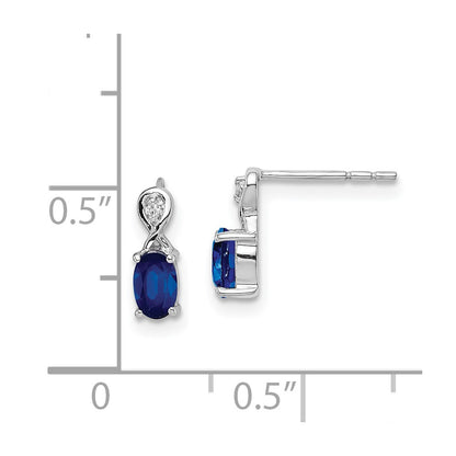 Sterling Silver Rhodium Plated Diamond u0026 Sapphire Oval Post Earrings