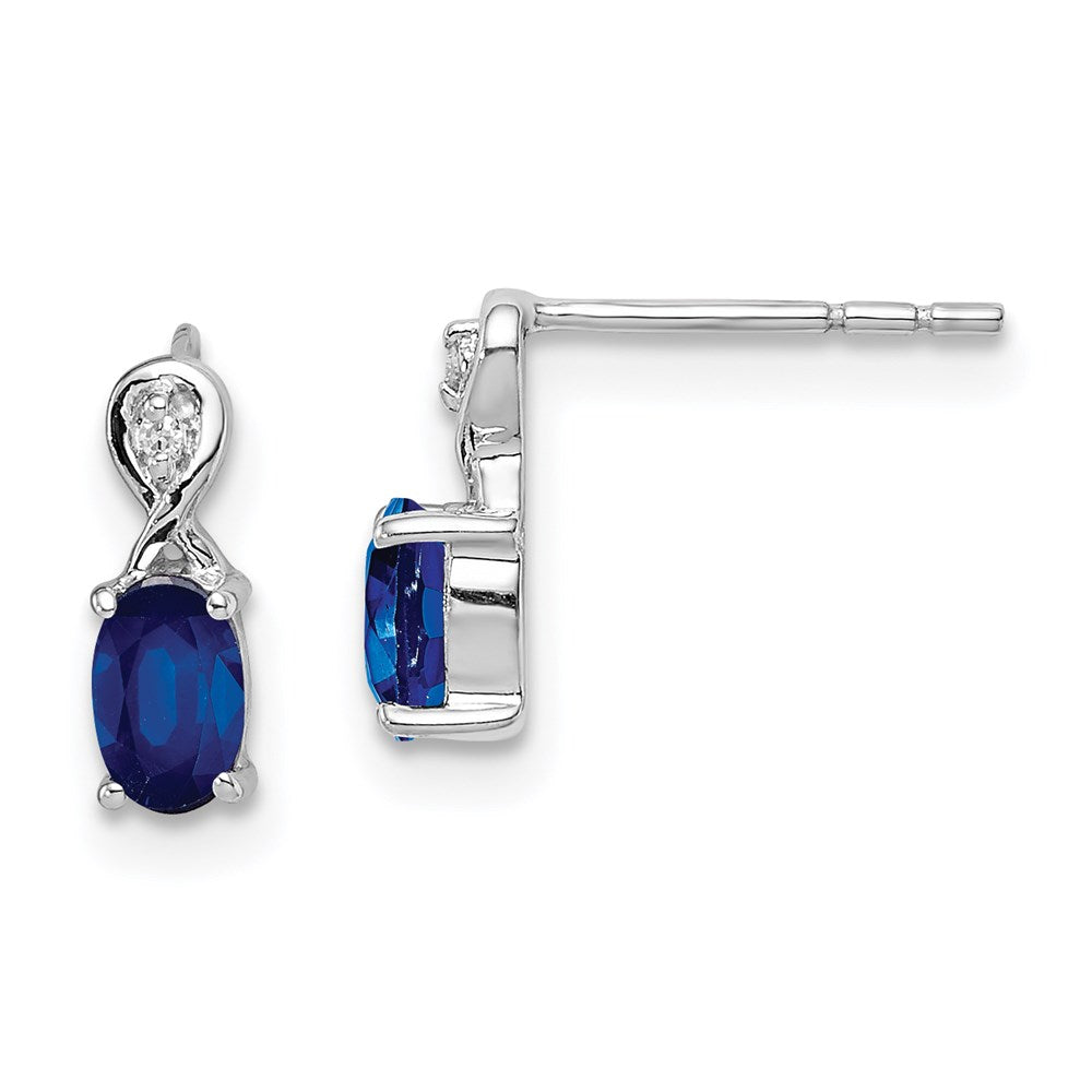 Sterling Silver Rhodium Plated Diamond u0026 Sapphire Oval Post Earrings