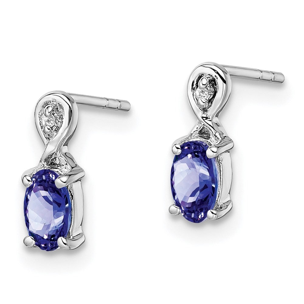 Sterling Silver Rhodium Plated Diamond u0026 Tanzanite Oval Post Earrings