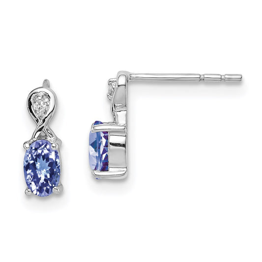Sterling Silver Rhodium Plated Diamond u0026 Tanzanite Oval Post Earrings