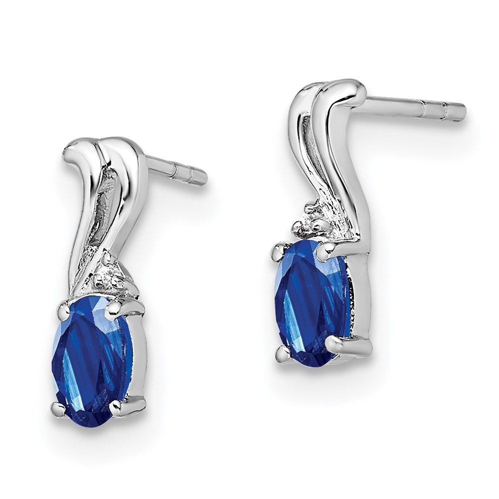 Sterling Silver Rhodium Plated Diamond u0026 Sapphire Oval Post Earrings