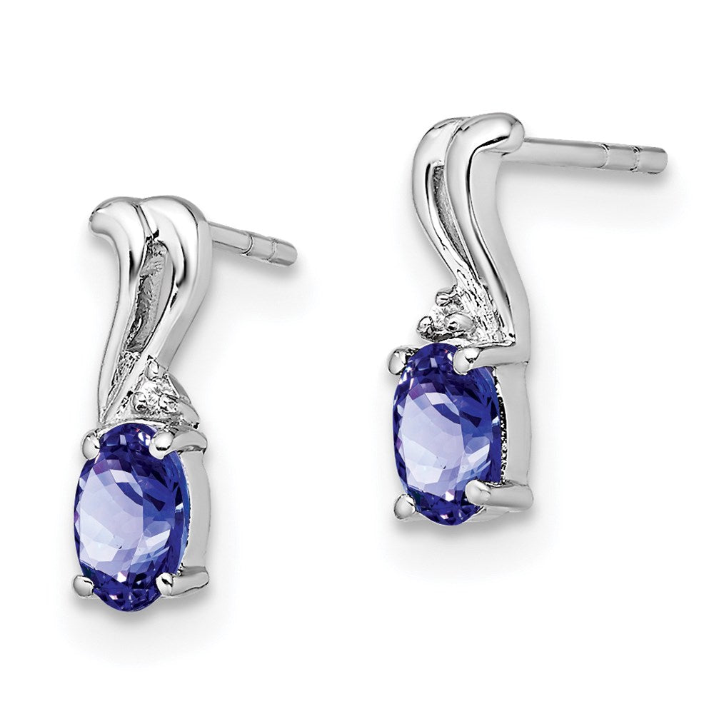 Sterling Silver Rhodium Plated Diamond u0026 Tanzanite Oval Post Earrings