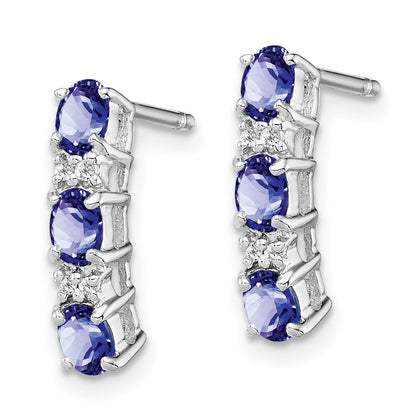 Sterling Silver Rhodium-plated Tanzanite u0026 Diamond Earrings