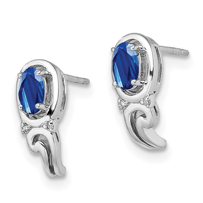 Sterling Silver Rhodium Plated Diamond u0026 Sapphire Post Earrings