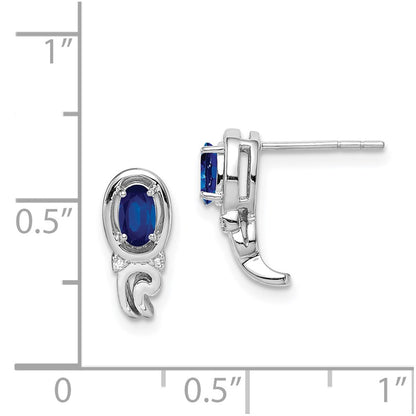 Sterling Silver Rhodium Plated Diamond u0026 Sapphire Post Earrings