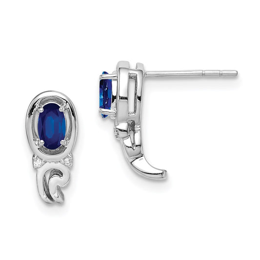 Sterling Silver Rhodium Plated Diamond u0026 Sapphire Post Earrings