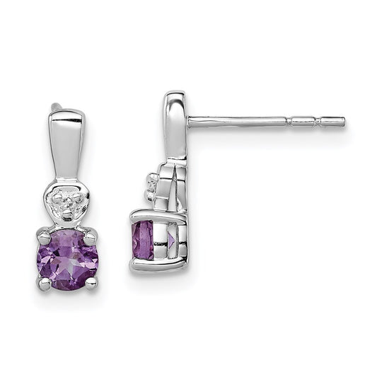 Sterling Silver Rhodium Plated Diamond u0026 Amethyst Post Earrings
