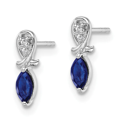 Sterling Silver Rhodium Plated Diamond u0026 Sapphire Marquise Post Earrings