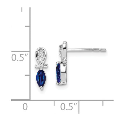 Sterling Silver Rhodium Plated Diamond u0026 Sapphire Marquise Post Earrings