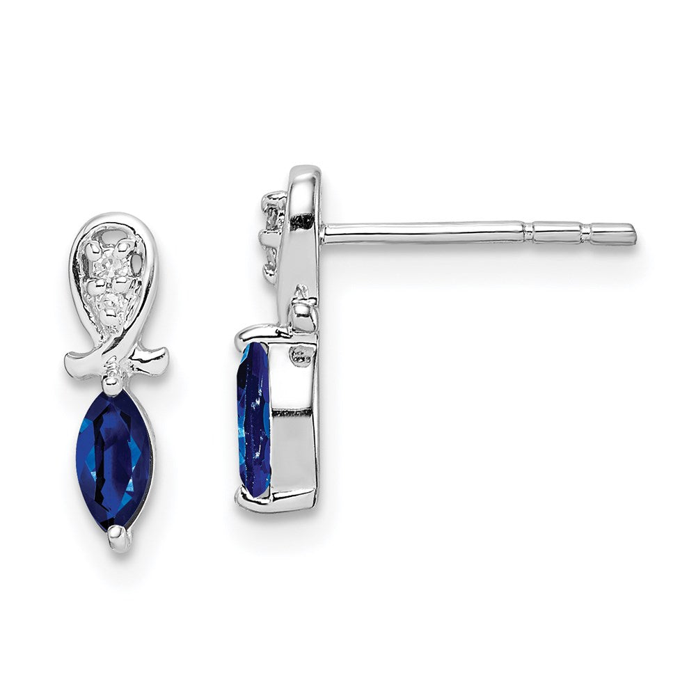 Sterling Silver Rhodium Plated Diamond u0026 Sapphire Marquise Post Earrings