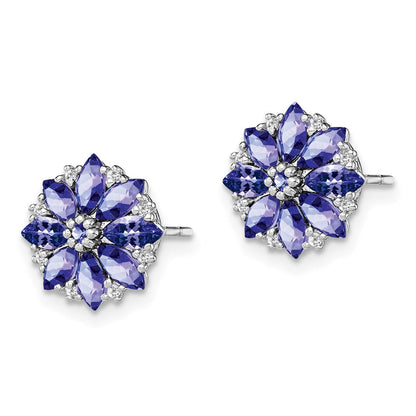 Sterling Silver Rhodium Plated Diamond u0026 Tanzanite Post Earrings