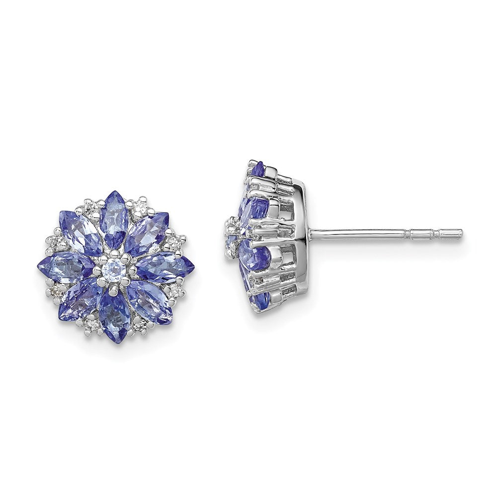 Sterling Silver Rhodium Plated Diamond u0026 Tanzanite Post Earrings