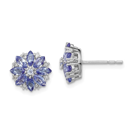 Sterling Silver Rhodium Plated Diamond u0026 Tanzanite Post Earrings