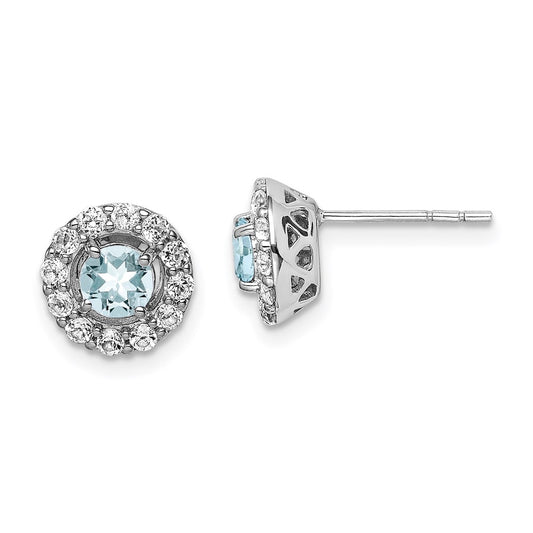 Sterling Silver Rhodium Plated White Topaz u0026 Aquamarine Earrings