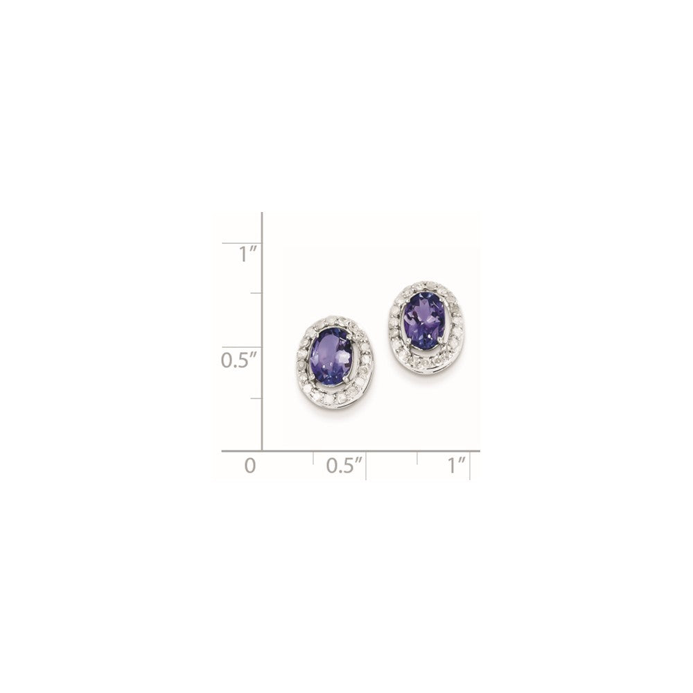 Sterling Silver Rhodium Plated Diamond u0026 Tanzanite Oval Post Earrings