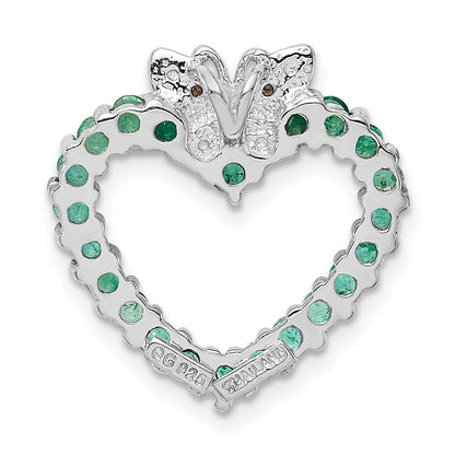 Sterling Silver Rhodium-plated Emerald u0026 Diamond Heart Pendant