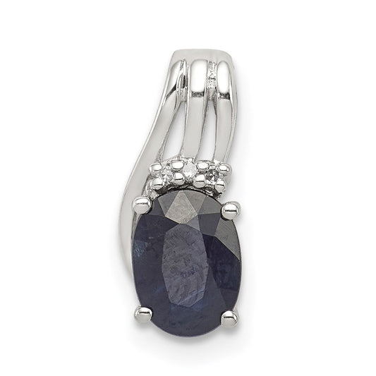 Sterling Silver Rhodium Plated Diamond u0026 Sapphire Oval Pendant