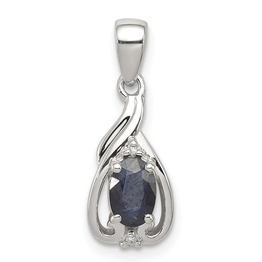 Sterling Silver Rhodium Plated Diamond u0026 Sapphire Oval Pendant