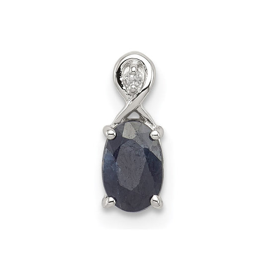 Sterling Silver Rhodium Plated Diamond u0026 Sapphire Oval Pendant