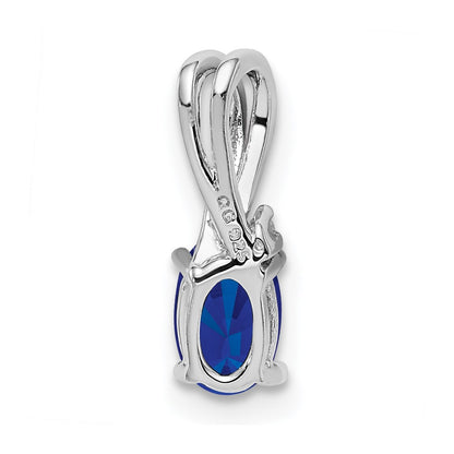 Sterling Silver Rhodium Plated Diamond and Sapphire Oval Pendant