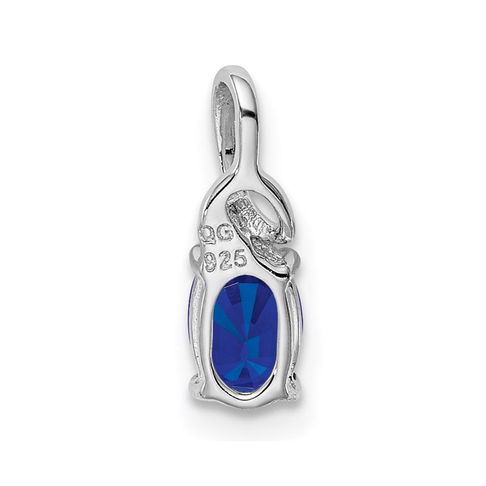 Sterling Silver Rhodium Plated Diamond u0026 Sapphire Oval Pendant