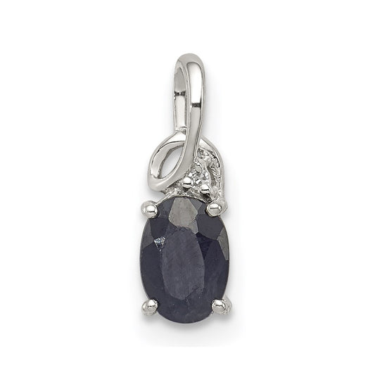 Sterling Silver Rhodium Plated Diamond u0026 Sapphire Oval Pendant