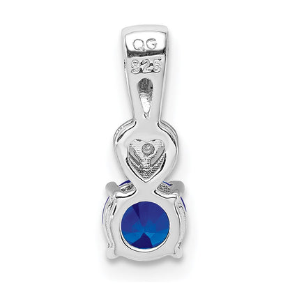 Sterling Silver Rhodium Plated Diamond u0026 Sapphire Round Pendant