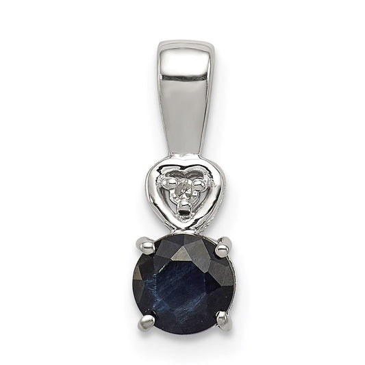 Sterling Silver Rhodium Plated Diamond u0026 Sapphire Round Pendant