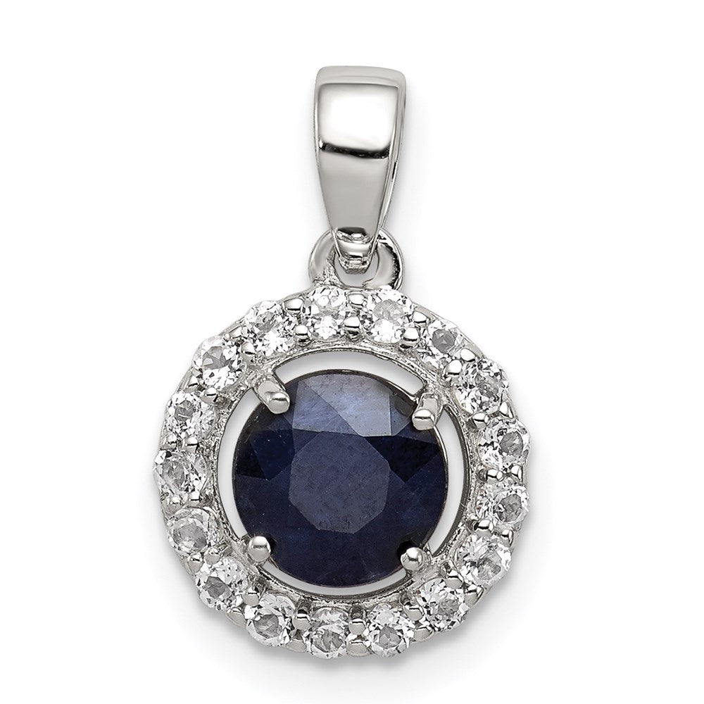 Sterling Silver Rhodium Plated White Topaz u0026 Sapphire Pendant