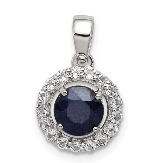 Sterling Silver Rhodium Plated White Topaz u0026 Sapphire Pendant