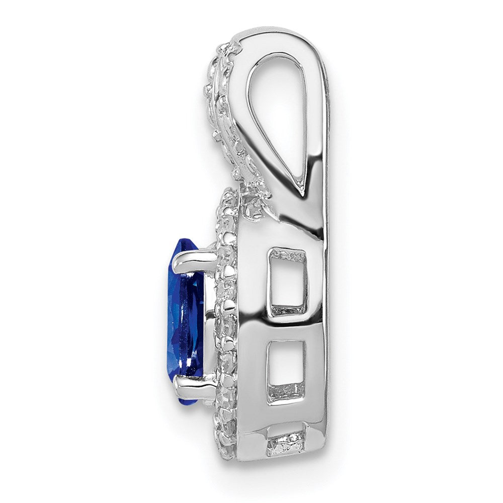 Sterling Silver Rhodium Plated Diamond u0026 Sapphire Oval Pendant