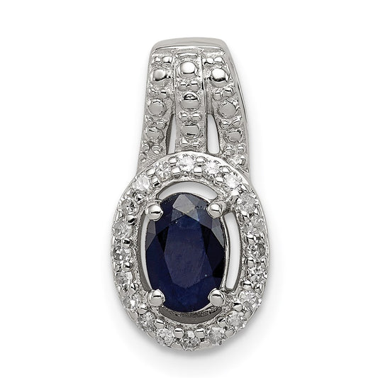 Sterling Silver Rhodium Plated Diamond u0026 Sapphire Oval Pendant