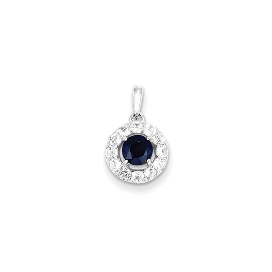 Sterling Silver Rhodium Plated White Topaz u0026 Sapphire Pendant