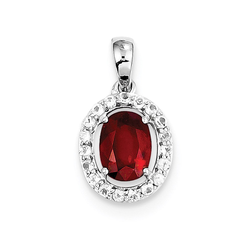 Sterling Silver Rhodium Plated White Topaz u0026 Glass Filled Ruby Pendant