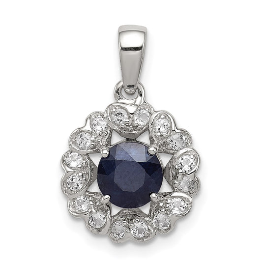 Sterling Silver Rhodium Plated White Topaz u0026 Sapphire Pendant