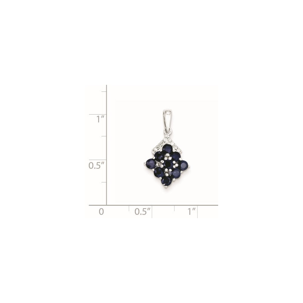 Sterling Silver Rhodium Plated Diamond u0026 Sapphire Square Pendant