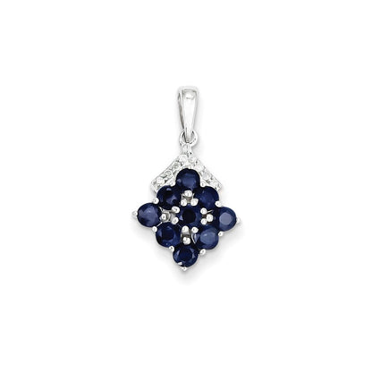 Sterling Silver Rhodium Plated Diamond u0026 Sapphire Square Pendant