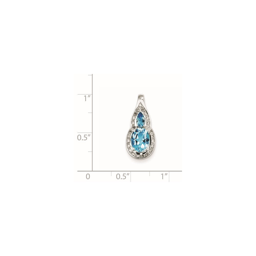 Sterling Silver Diamond u0026 Light Swiss Blue Topaz Teardrop Pendant